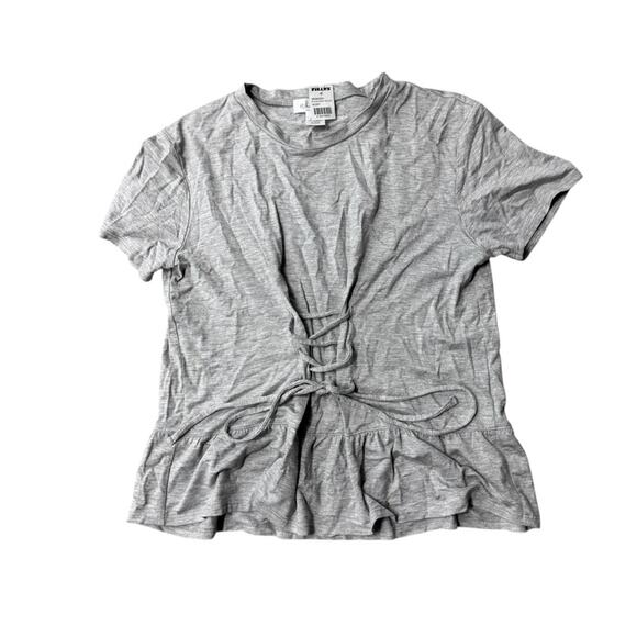 Tilly's White Fawn Short Sleeve Corset Front Top Heather Gray Womens Small New - Picture 6 of 6